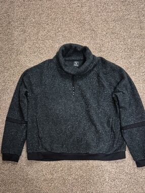 Womens Black Heather Thermal Fleece Training Cowl Neck Cozy Sweater Size 1X